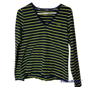 Ralph Lauren Women’s Striped Blue Yellow V Neck Jersey Shirt Pullover Si…